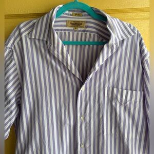 Paul Stuart Lavender and White Striped Casual Button-Down Shirt